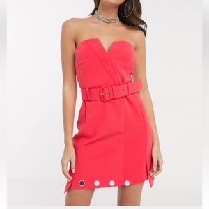 4th + Reckless bandeau dress with buckle detail in raspberry - size 8.